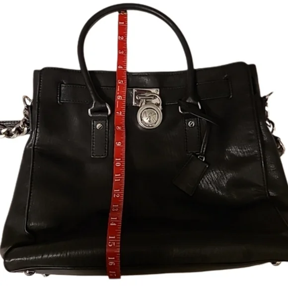 Michael Kors Black Saffiano Leather Hamilton Satchel Tote w/chain strap EUC - Picture 8 of 10